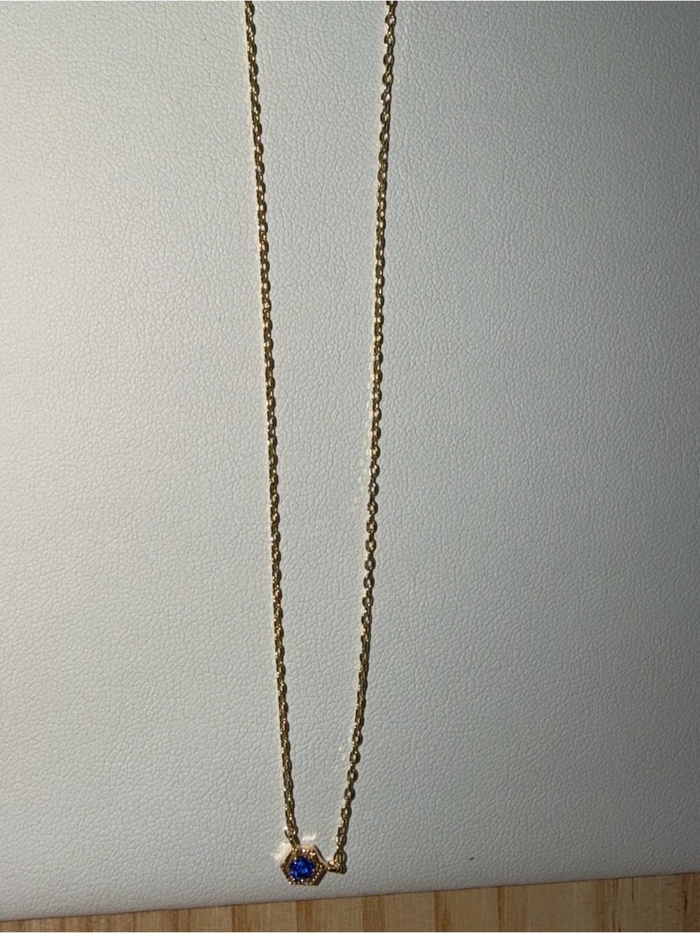 Gold Chain Necklace with Blue Gemstone Pendant
